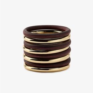 NWT. Zara Golden Pack of Multiple Rigid Metal and Wooden Bracelets.